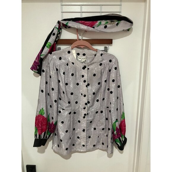 Adrian-Avery Women's Vintage 70's Floral/Polka Dot Blouse, Size 12, Leisurewear - Picture 1 of 5